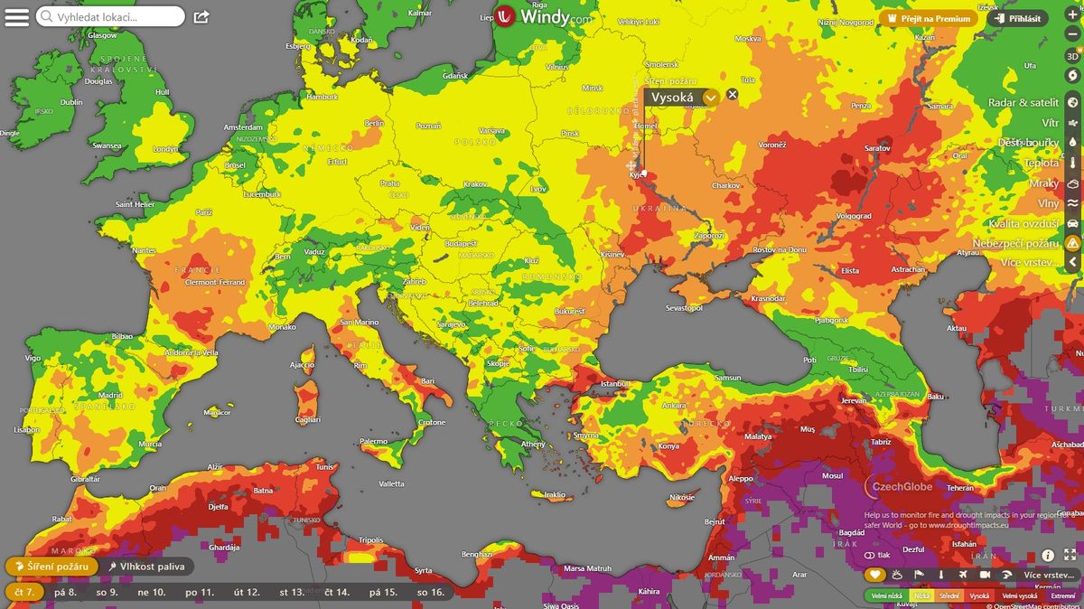 Česká aplikace Windy.com ukazuje riziko požárů pro celý svět